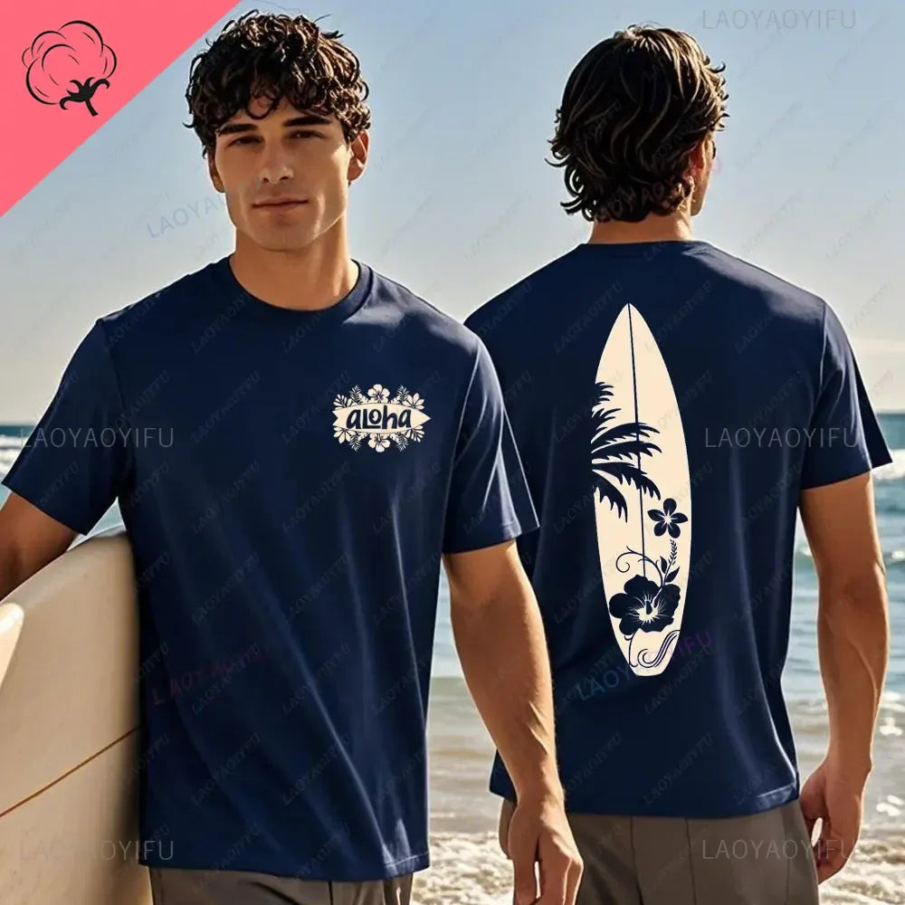 Hawaiian Traditions North Shore Hawaii Surfing Men Women White High Qulaty Cotton T-shirt Comfortable Beach-style Surf Tee Tops