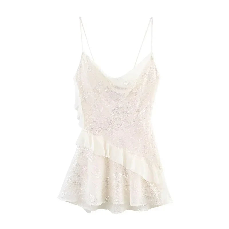 Sequin Mini Dress Woman Sexy Slip Party Dresses for Women Summer Backless Women's Dress Straps Beach Short Dresses