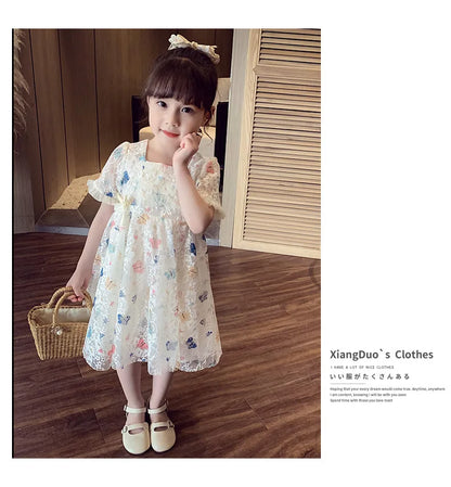 Vintage lace short sleeved dress For 2-9 yrs Baby Girls Loose Dress 6.1 Children's Day Clothing Cute beach Loose Clothes 2026