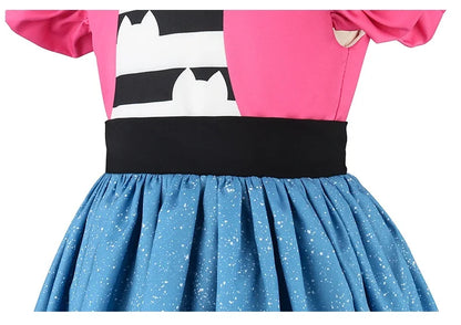 Fly-sleeve Cat Striped Princess Dress Girls Summer Dresses Gabbys Dollhouse Cosplay Costume Carnival Outfits Kids Birthday Gift
