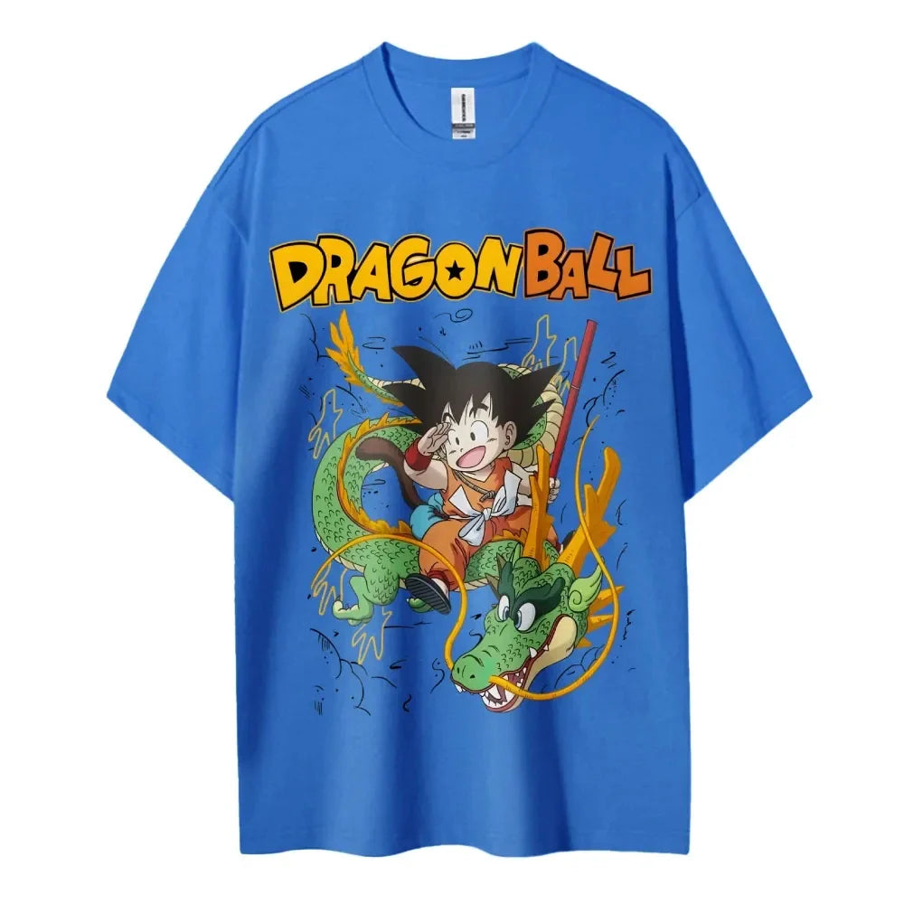 2026 Summer Dragon Ball Oversized T-shirt High Quality 100% Cotton Kid Goku & Shenron Print Unisex Retro Casual  Adults Kids