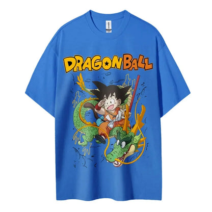 2026 Summer Dragon Ball Oversized T-shirt High Quality 100% Cotton Kid Goku & Shenron Print Unisex Retro Casual  Adults Kids
