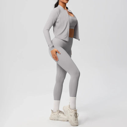3pcs Sportswear Yoga Set Gym Sports Bra Zipper Jacket Leggings Clothes Sportswear Yoga Suits For Women Fitness Set Tracksuit