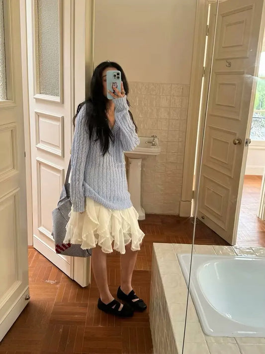 Kawaii Black Mini Skirts Women Summer 2025 Japanese Y2k Fashion Ruched Skirts Vintage Clothes Kawaii Ruffle Skirts Lace Trim