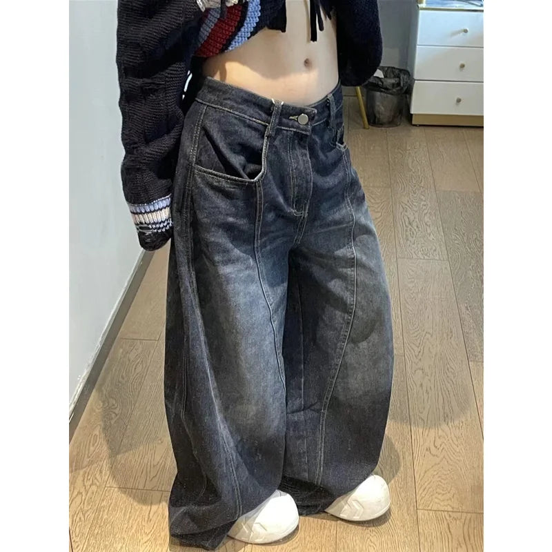 High Waist Vintage Design Hip Hop Straight Baggy Denim Pants