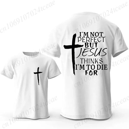 I'm Not Perfect But Jesus Printed Men T Shirt Christian Faith Print Shirt Casual Short Sleeve Tee Streetwear Oversize T-shirt
