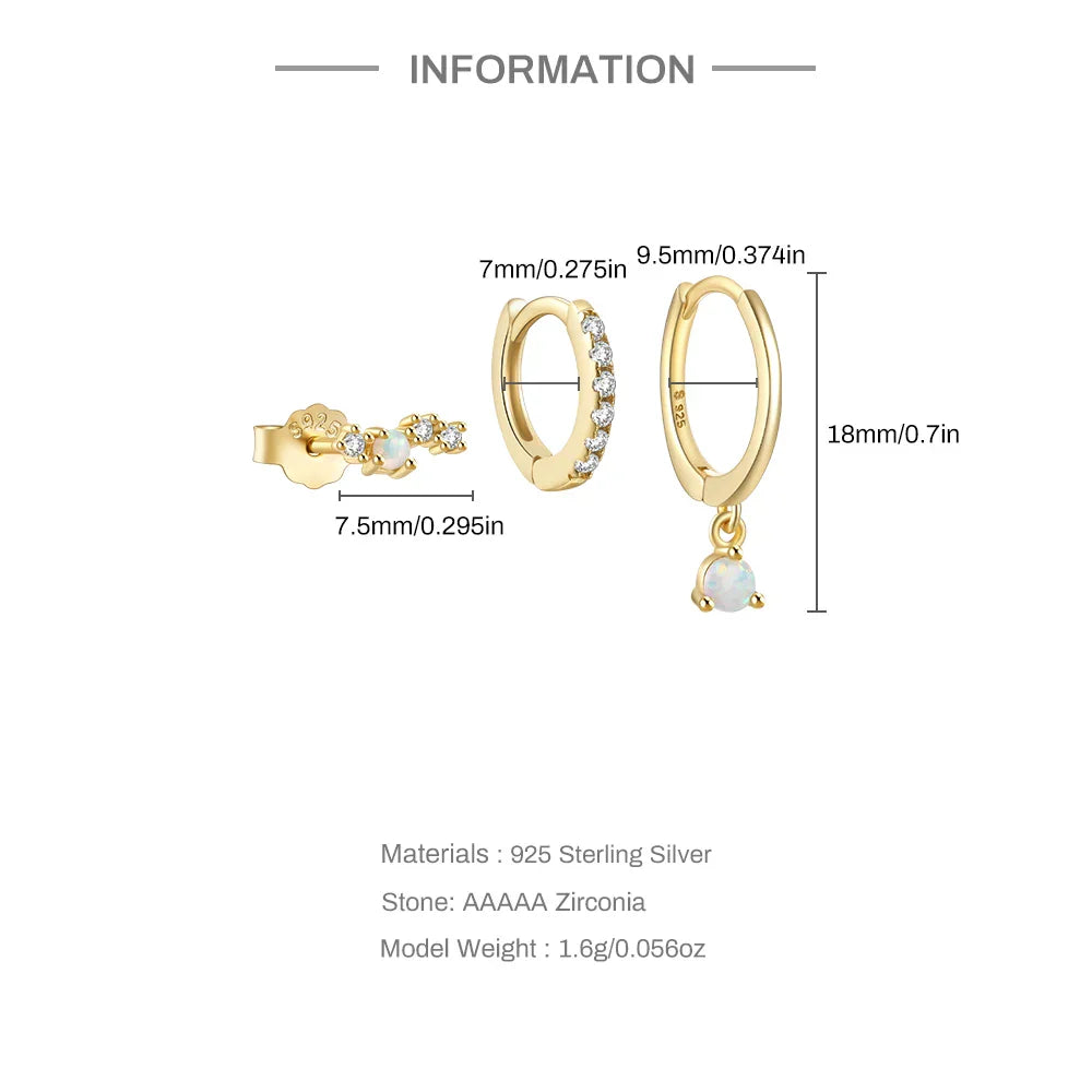 CANNER Set Double Layer Smooth Classic Hoop Earrings For Women 925 Sterling Silver Ins Flower Color Zircon Earrings Fine Jewelry