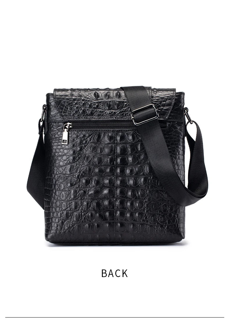 Genuine Leather Men's Crocodile Pattern Shoulder Bag Fashion Men Messenger Chest Bag Vintage Crossbody Travel Bag