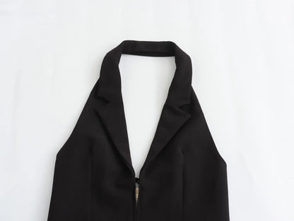 2025 Summer Women’s Sleeveless Zip Front Vest | Lapel Waistcoat for Office Casual Outing | Black/White Daily Versatile