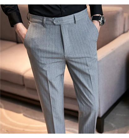 Men's Slim Fit Pinstripe Dress Pants, Stretch Comfort and Thickened Fabric for Business Casual Office Wear