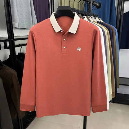 Fashion luxury brand long sleeve polo shirt men's autumn new trend badge embossed design Korean casual silk cotton lapel T-shirt