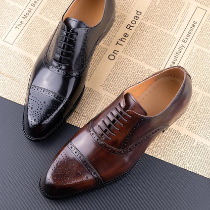 Luxury Mens Leather Wedding Shoes China Factory Hot Selling Handmade Genuine Men Formal Dress Shoes Lace-Up Classic Brogue Shoe