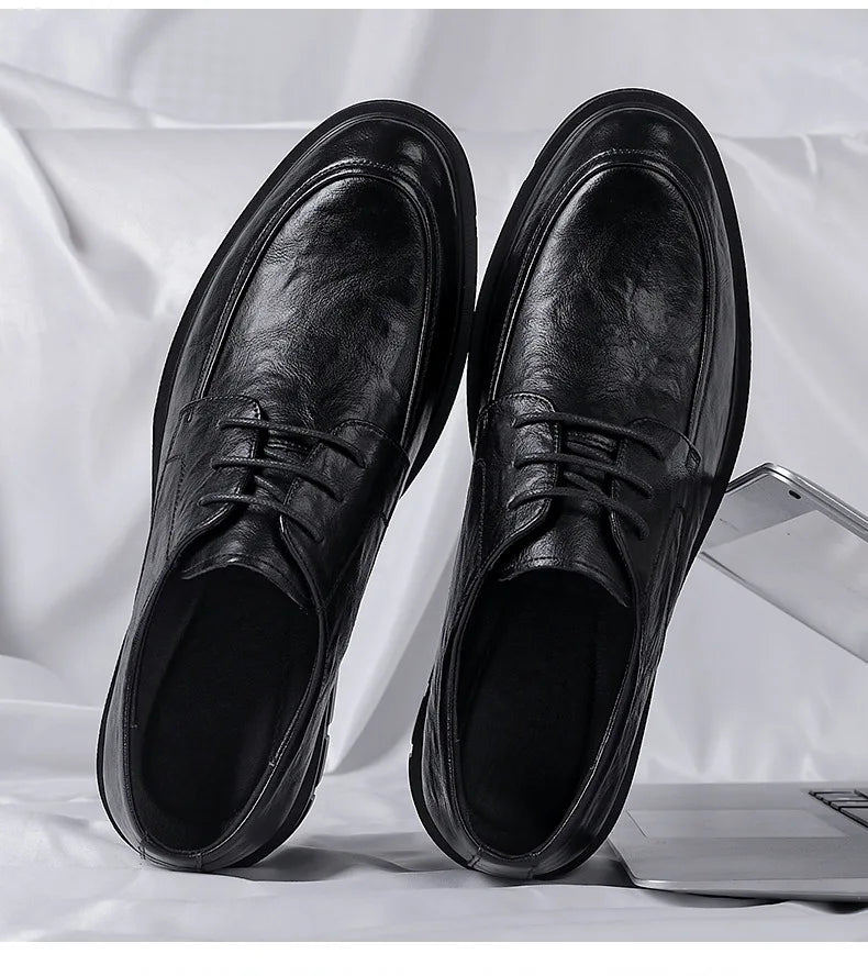 5 8 10 Cm Heel Shoes Men Fashion Casual Cow Leather Men's Dress Shoes British Breathable Groom Platform Wedding Shoes Male