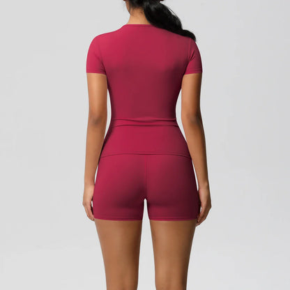 Workout Sportswear 2Pcs Piece Female Yoga Shirt Push Up Workout Clothes Women Outdoors Sport  High Waist  Fitness Sport Shorts