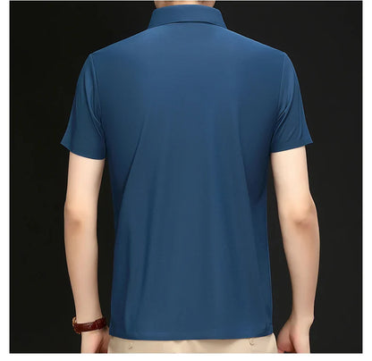 High quality ice silk short sleeve polo shirt cool breathable fashion brand letter printed summer casual men's lapel T-shirt