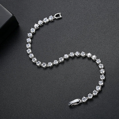 Silver Color 3 Prong Round Cubic Zirconia Necklace Earring Bridal Jewelry Set Simple Design Bride Wedding Accessories