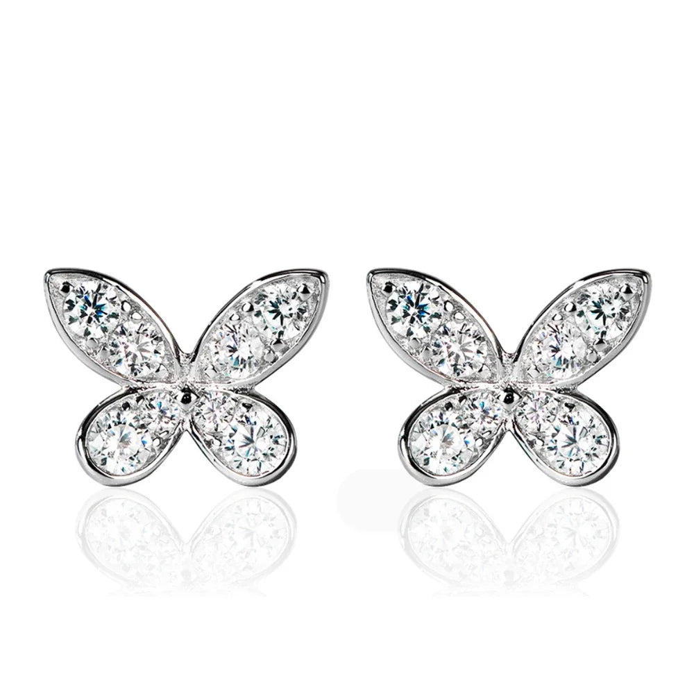 Butterfly Moissanite Diamond Drop Earrings with 8mm Freshwater Pearl 925 Sterling Silver Stud Earring for Women Fine Jewelry