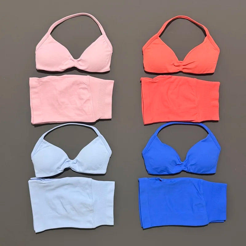 2 Piece Sports Yoga Set Sportswear Woman Gym Strappy Bra And Shorts Activewear Pilates Clothes Sports Workout Fitness Suit