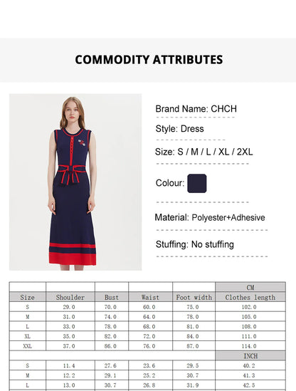 Women's Dress 2024 New Sleeveless Knitted Long Dress Simple navy blue Business Women's Wear