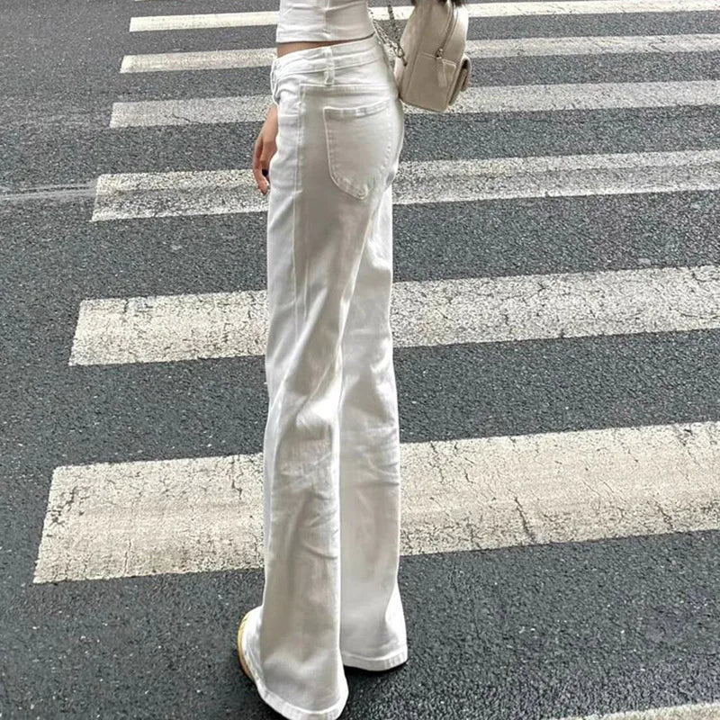 Women Classic Thin Straight Leg Denim Trousers