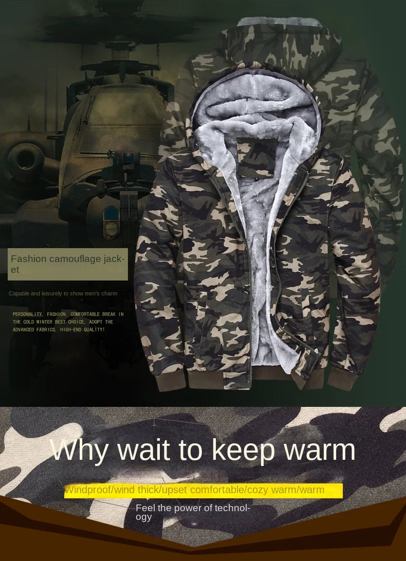 Men's Zip Up Hoodie camouflage Heavyweight Winter Sweatshirt Fleece Sherpa Lined Warm Jacket