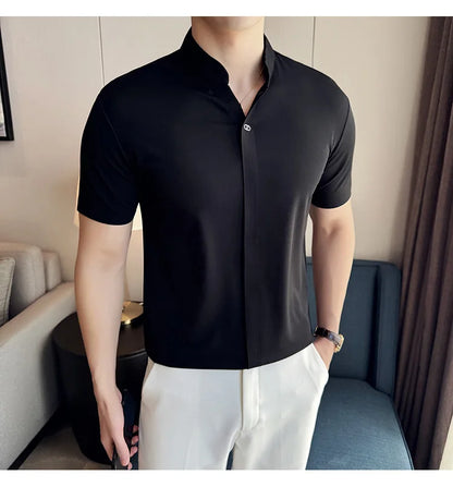 Men's High Elastic V-neck Polo Shirt, Thin Short-sleeve T-shirt, Business Casual Men's Top, 2024 High Quality, M-4XL.