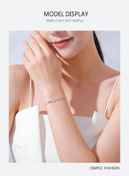 Real 925 Sterling Silver Charm Lucky Grass Cubic Zirconia Adjustable Bracelet For Women Classic Wedding Statement Jewelry
