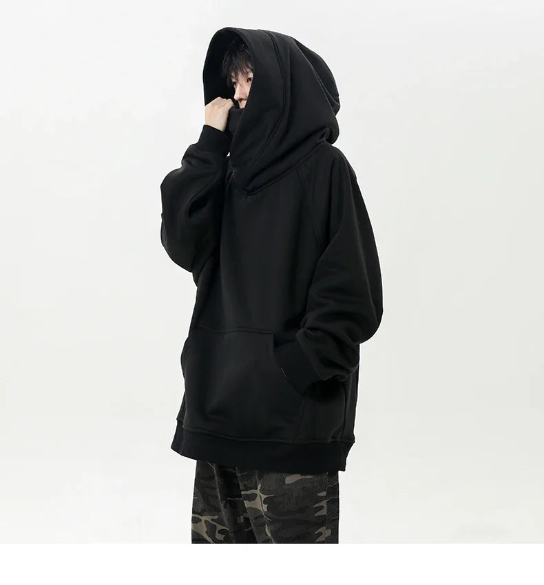 Autumn New High Neck Sweatshirt Men Pile Up Collar Hoodie Harajuku College Style Ninja Sweatshirt Casual Sports Loose Couple Top