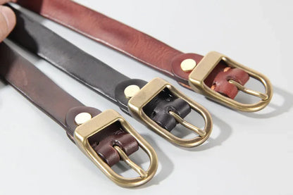 Retro Narrow Cowhide Women's Belt Pure Copper Button Top Cowhide All-match Casual Jeans Belt High Quality Luxury Women Belt