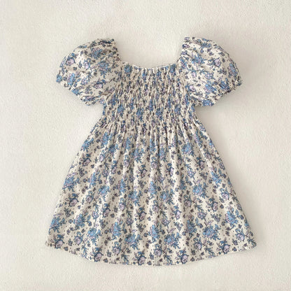 1-6Yrs Casual Summer Kids Girls Dress Floral Kids Clothes Ruffled Collar Purple Baby Girl Princess Dress New Flower Girl Dresses