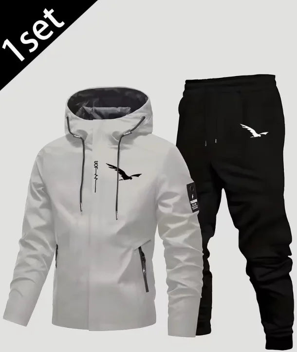 New men's jacket + thickened pants set, suitable for autumn and winter seasons, office, outdoor leisure, and fashionable sports