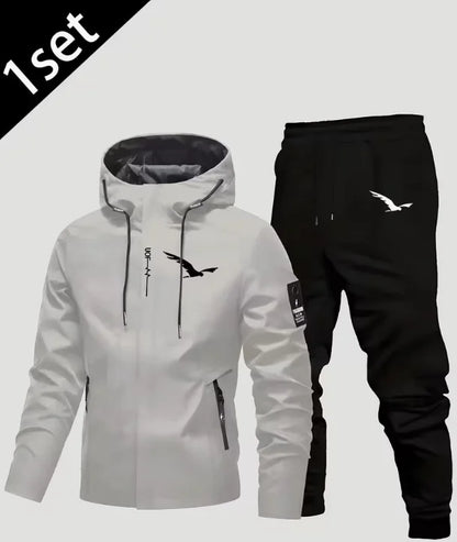 New men's jacket + thickened pants set, suitable for autumn and winter seasons, office, outdoor leisure, and fashionable sports