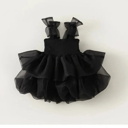Summer Girl Princess Dress Children's Bow Strap Black Tutu Dress Elegant Girls Party Dresses Fashion Toddler Sweet Cute Clothes