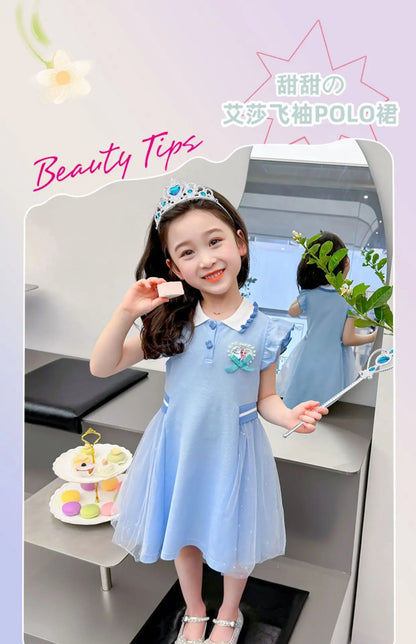 Girls Summer Princess Style Polo Dress Kids Casual Short Sleeve Lapel A-Line Dress Toddler Baby Girls Party Holiday
