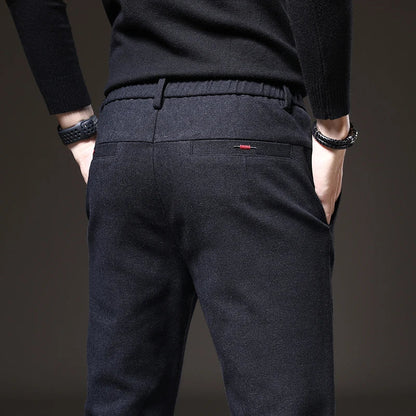 Autumn Winter Thick Men's Casual Pants Brushed Fabric Straight Slim Business Fashion Trousers Stretch Korean Male Clothing