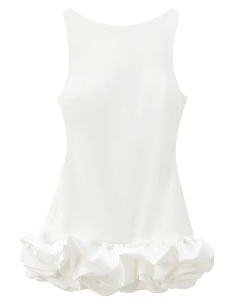 White Short Dress Women's Ruffle Backless Party Dresses Black Red Sleeveless Bodycon Mini Dress Woman Summer Sexy Vestidos