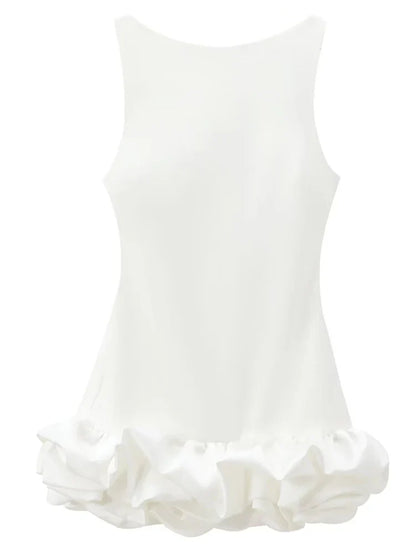 White Short Dress Women's Ruffle Backless Party Dresses Black Red Sleeveless Bodycon Mini Dress Woman Summer Sexy Vestidos