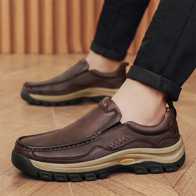 Men's Hand-Stitched Fashion Loafers, Solid Color Low-Top Casual Shoes, Simple Trendy Slip-On Sneakers, Men's Shoes for All Seasons, Daily Office Business Shoes, Large Size Men's Shoes
