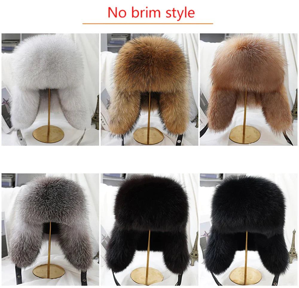 2025 Cap 100% Raccoon Dog Full Fur Fox Fur Hat Men's Fur Ear Protection Winter Thickened and Warm Russian Hat Men's Trend