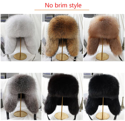 2025 Cap 100% Raccoon Dog Full Fur Fox Fur Hat Men's Fur Ear Protection Winter Thickened and Warm Russian Hat Men's Trend