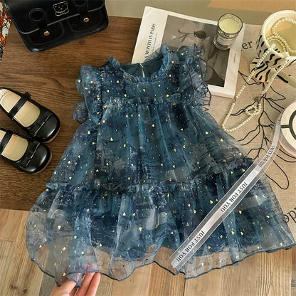 Vestido de Verão para Meninas, Novo Estilo de Vestido de Princesa Moderno para Crianças, Vestido de Tule Super Fofo para Meninas