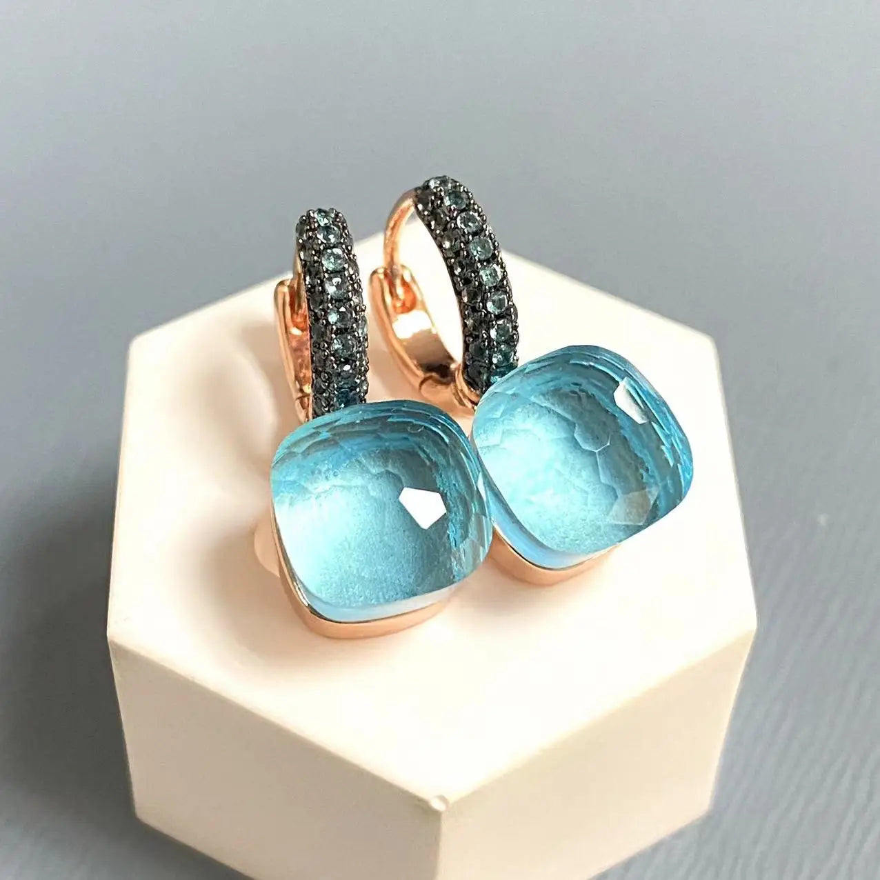 Classic Nudo Earrings Inlay Blue Topaz Zircon With Black Gun Plated Brown Crystal Earrings Fashion Jewelry Gift For Women
