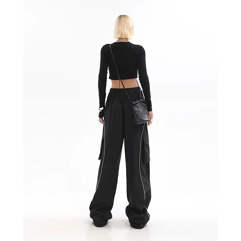 2023 Drawstring Baggy Y2K Cargo Pants Women Low Waist Mopping Sweatpant Trousers Vintage Street Pockets Wide Leg Joggers Pant