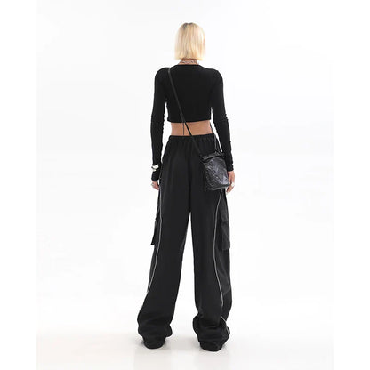 2023 Drawstring Baggy Y2K Cargo Pants Women Low Waist Mopping Sweatpant Trousers Vintage Street Pockets Wide Leg Joggers Pant