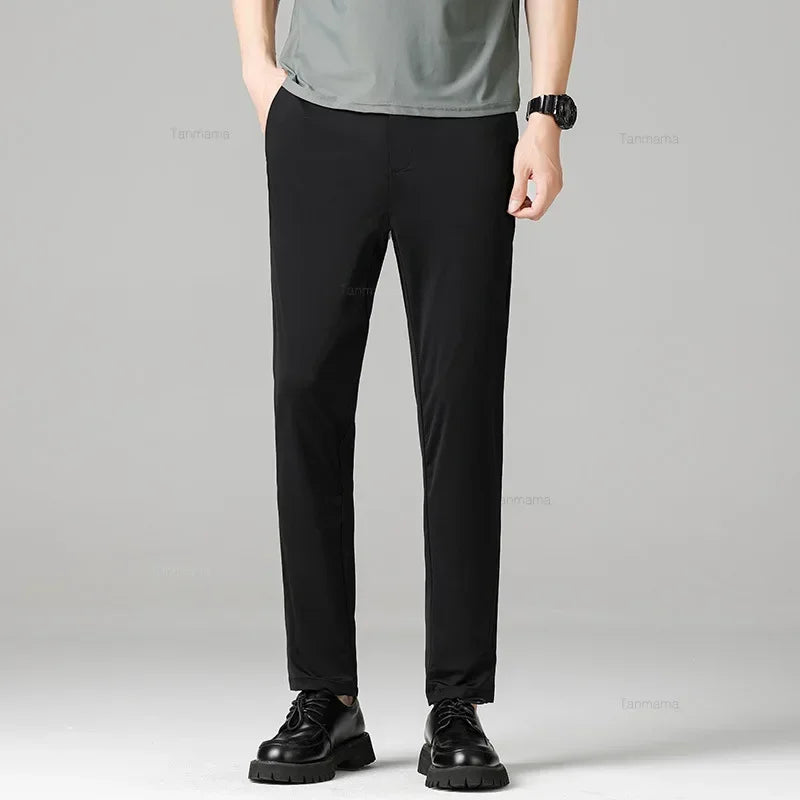 Summer Quick-drying Ice Silk Men's Casual Pants Ultra-thin Highly Elastic Business Casual Non-iron Trousers Black Gray Blue