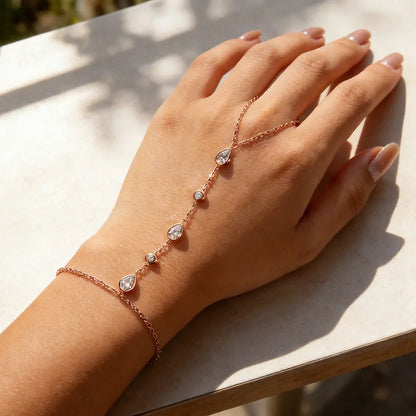 Dainty All Pear Round Cut Moissanite Finger Chain Bracelets Women 14-20cm Wrist Size Adjustable s925 Silver Hand Jewelry
