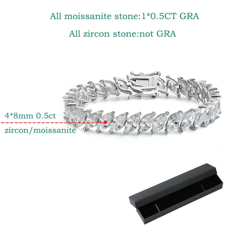 0.5CT Marquise Cut Certified Moissanite Tennis Bracelets for Women Sterling Silver S925 Plated 18k Gold Wholesale Jewelry