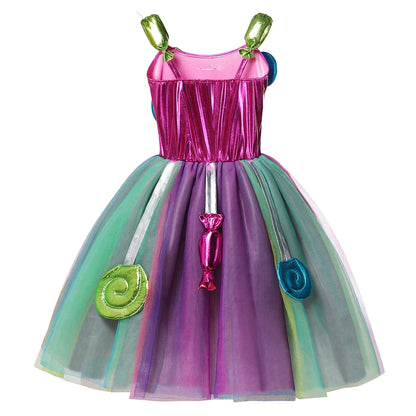Purim 2026 Girls Disguise Candy Dress Children Colorful Dress Carnival Birthday Party Gift for Girls Lollipop Cosplay Costume