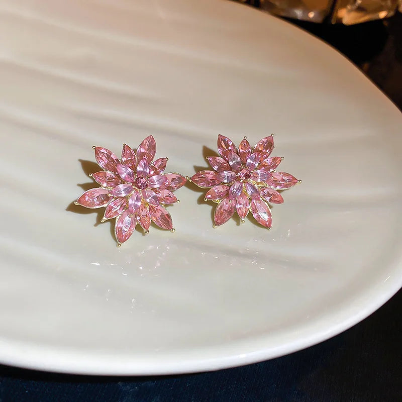 Flower Earrings for Women Korea Simple Sweet Stud Earrings Luxury High-grade Solid Color Charm Jewelry Girls Gift