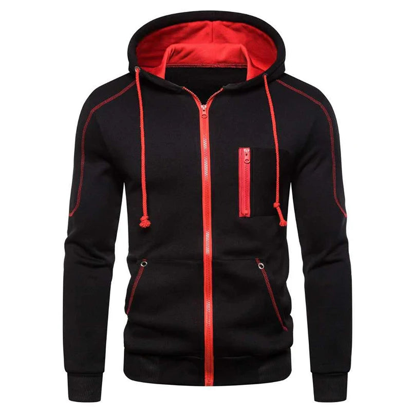 Men's Long Sleeve Zip Up Hoodie Casual Athletic Sweatshirt Hooded Jacket with Pockets Spring Fall Warm Fleece Lined Coat Outwear